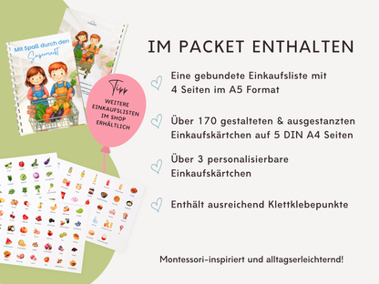 Einkaufsliste inkl. Symbolkarten - Design SUPERMARKT KINDER - Personalisierbar