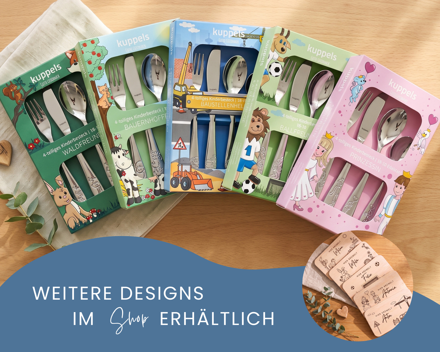 Kinderbesteck personalisiert Fußball mit Frühstücksbrett