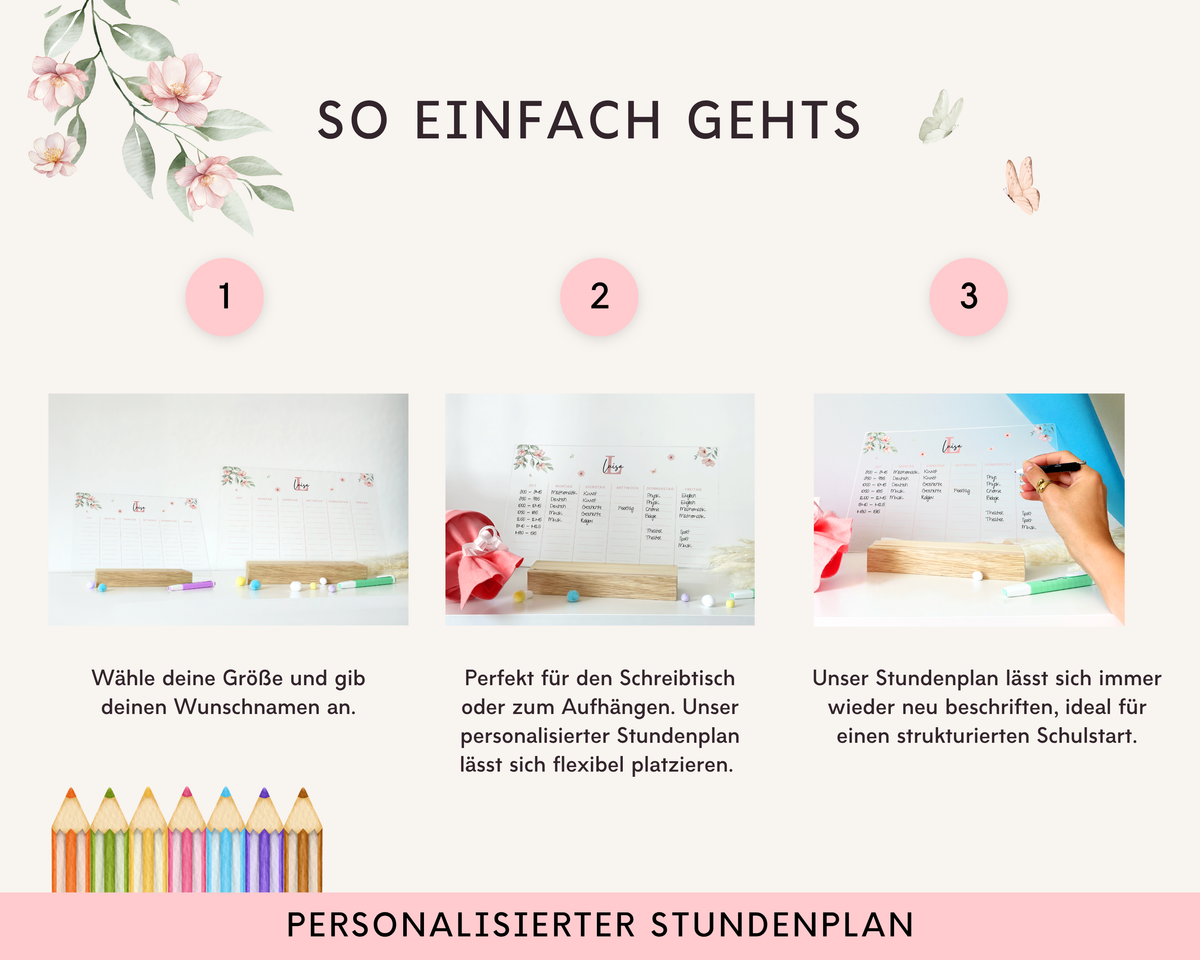 Stundenplan Acryl Blumen Rosa