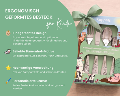 Kinderbesteck personalisiert Bauernhof mit Frühstücksbrett