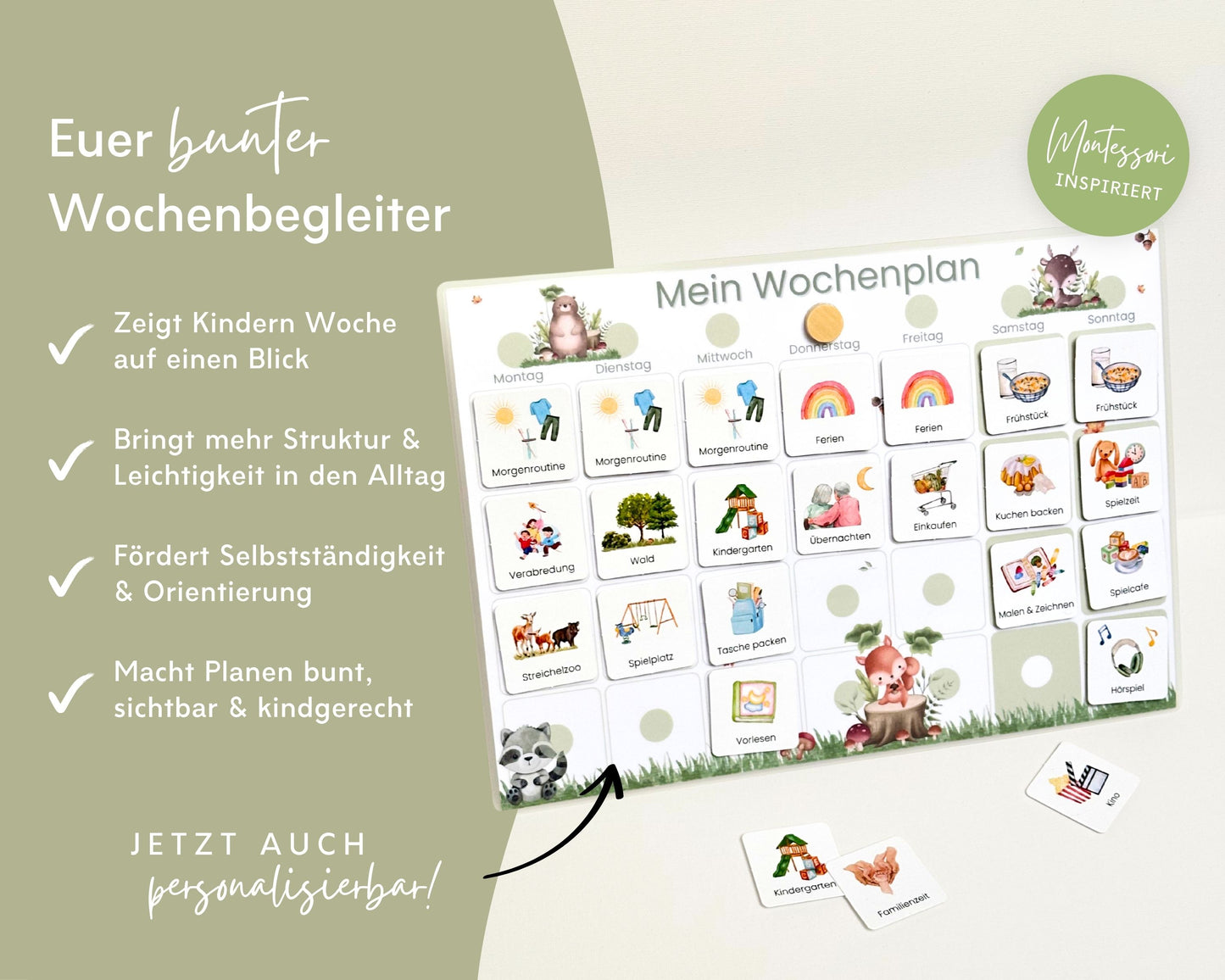 Wochenplaner inkl. Symbolkarten - Design WALDTIERE - Personalisierbar