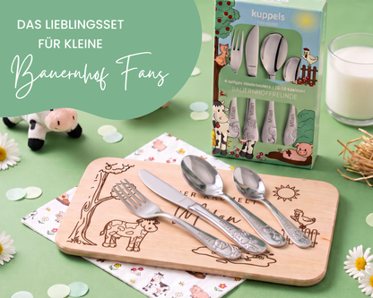 Kinderbesteck personalisiert Bauernhof mit Frühstücksbrett