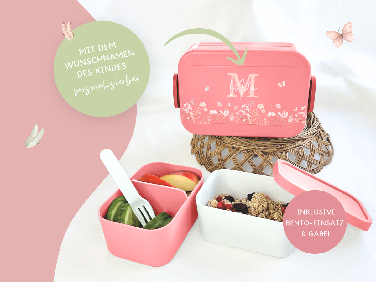 Brotdose Kinder Blumenwiese personalisiert mit Namen