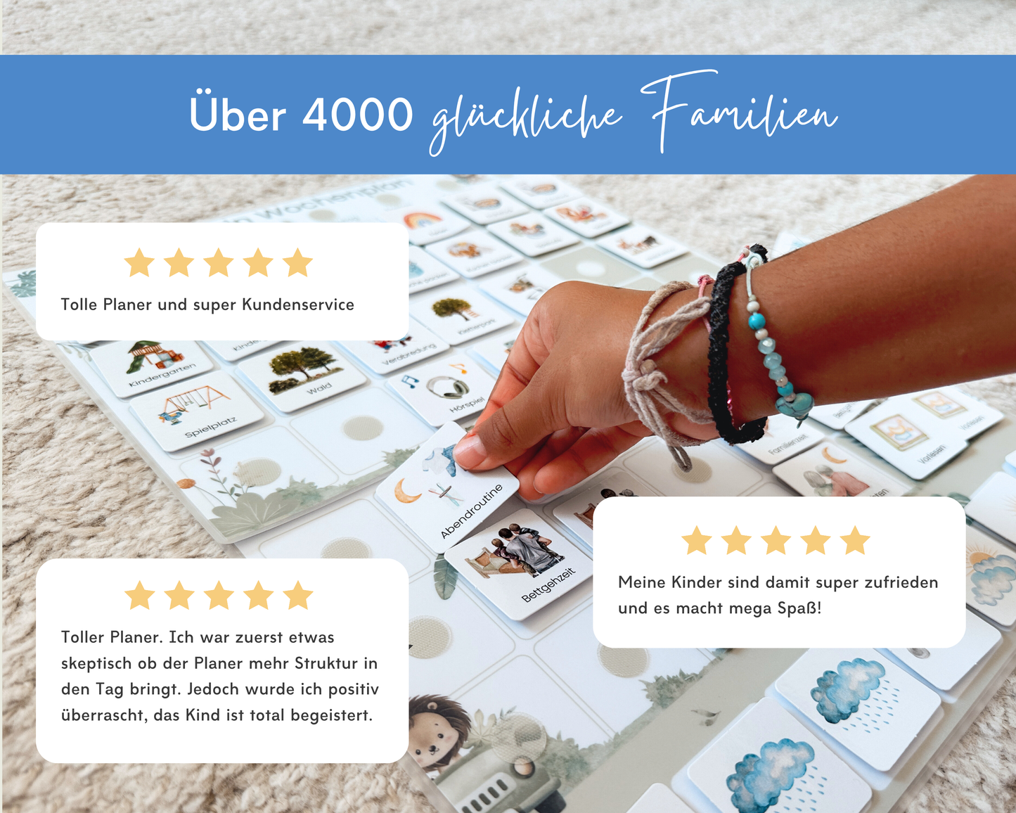 Über 4000 zufriedene Familien Bewertungen Printshade Wochenplaner, mehr Struktur im Alltag, 5 Sterne Erfahrungen