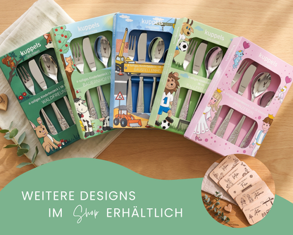Kinderbesteck personalisiert Bauernhof mit Frühstücksbrett