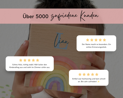 Kundenbewertungen von Familien zur personalisierten Printshade Holzspardose