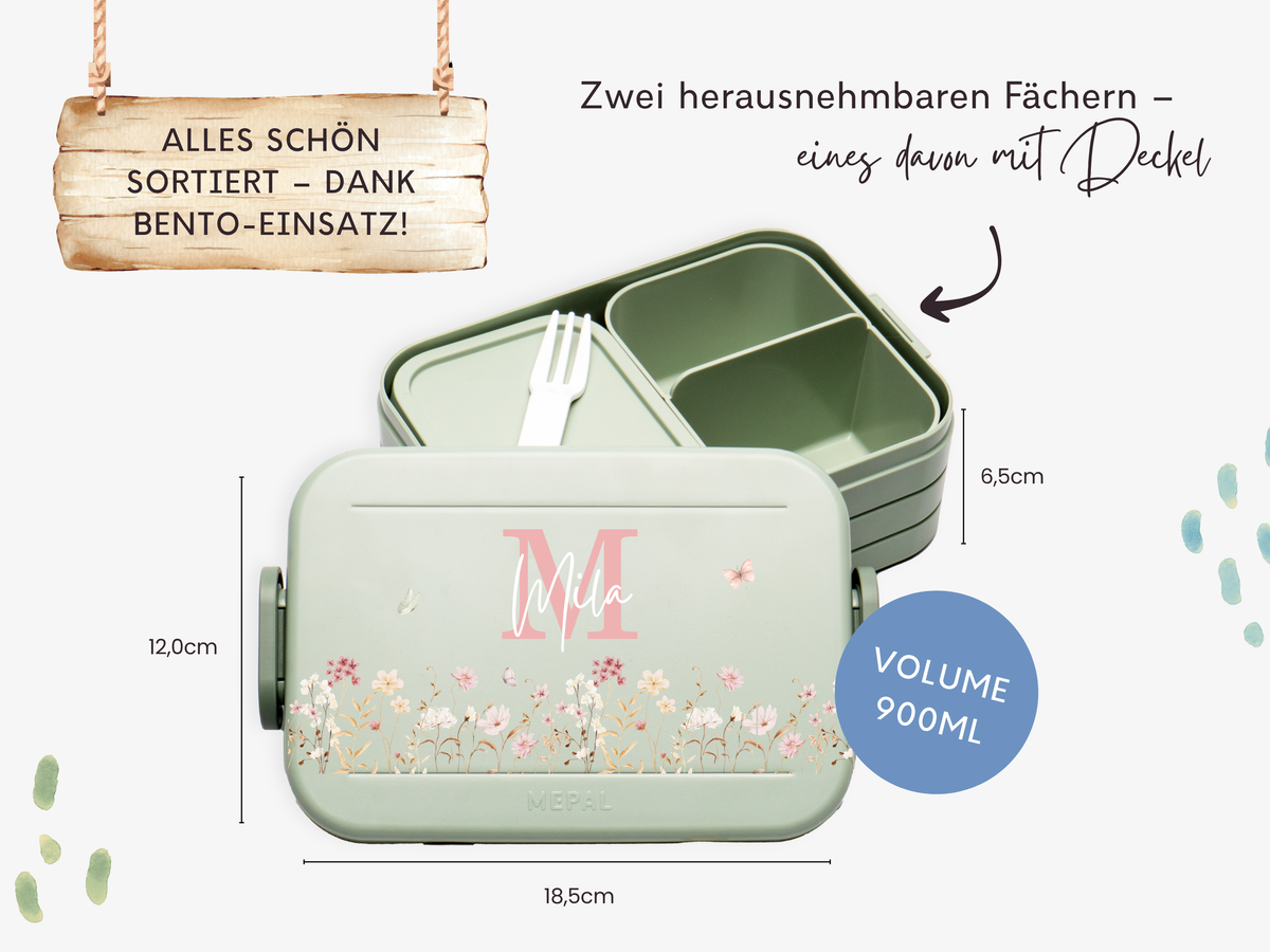 Brotdose Kinder Blumenwiese personalisiert mit Namen