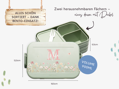 Brotdose Kinder Blumenwiese personalisiert mit Namen