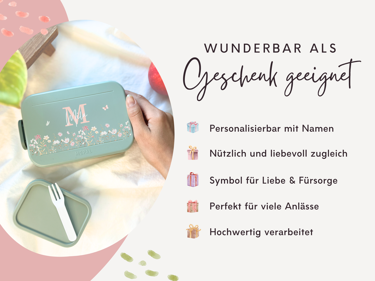 Brotdose Kinder Blumenwiese personalisiert mit Namen