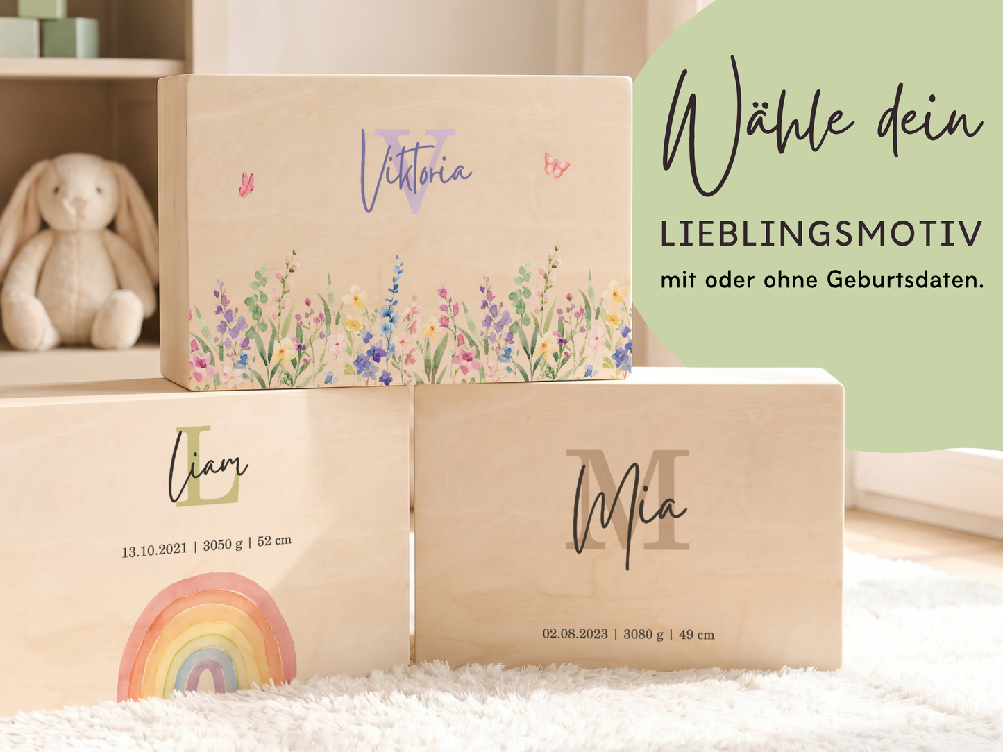 Erinnerungsbox personalisiert Name in 6 Farben