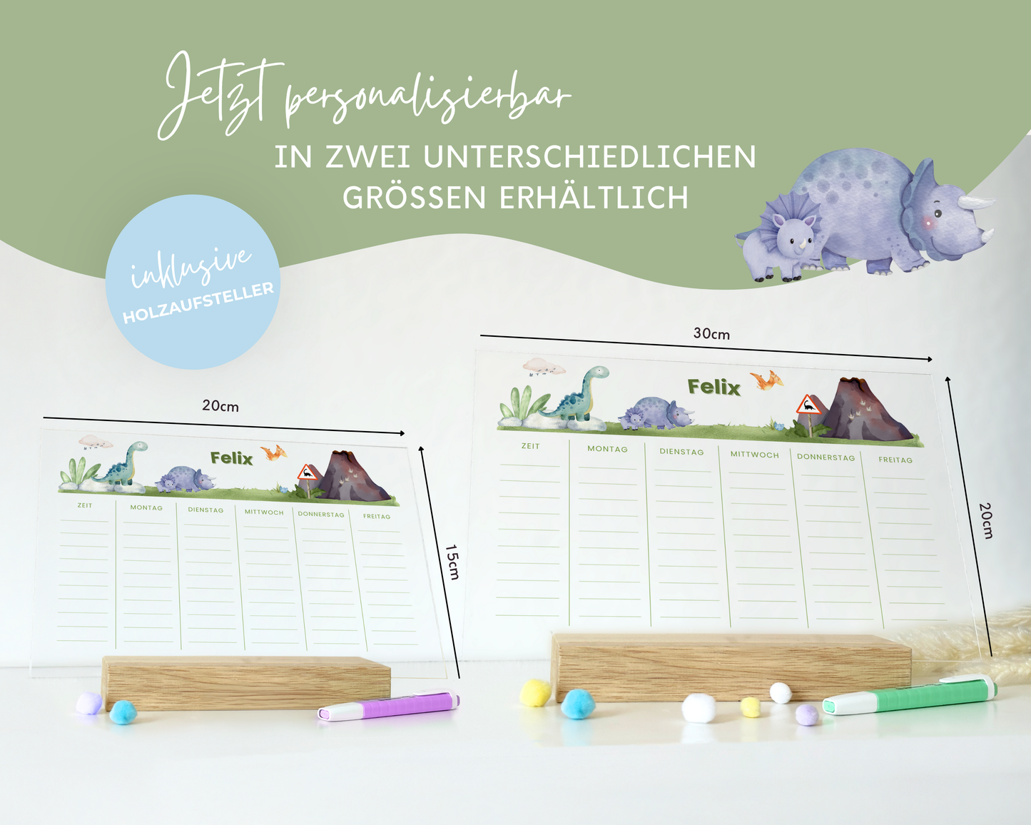 Stundenplan Acryl personalisierbar - Design DINOSAURIER