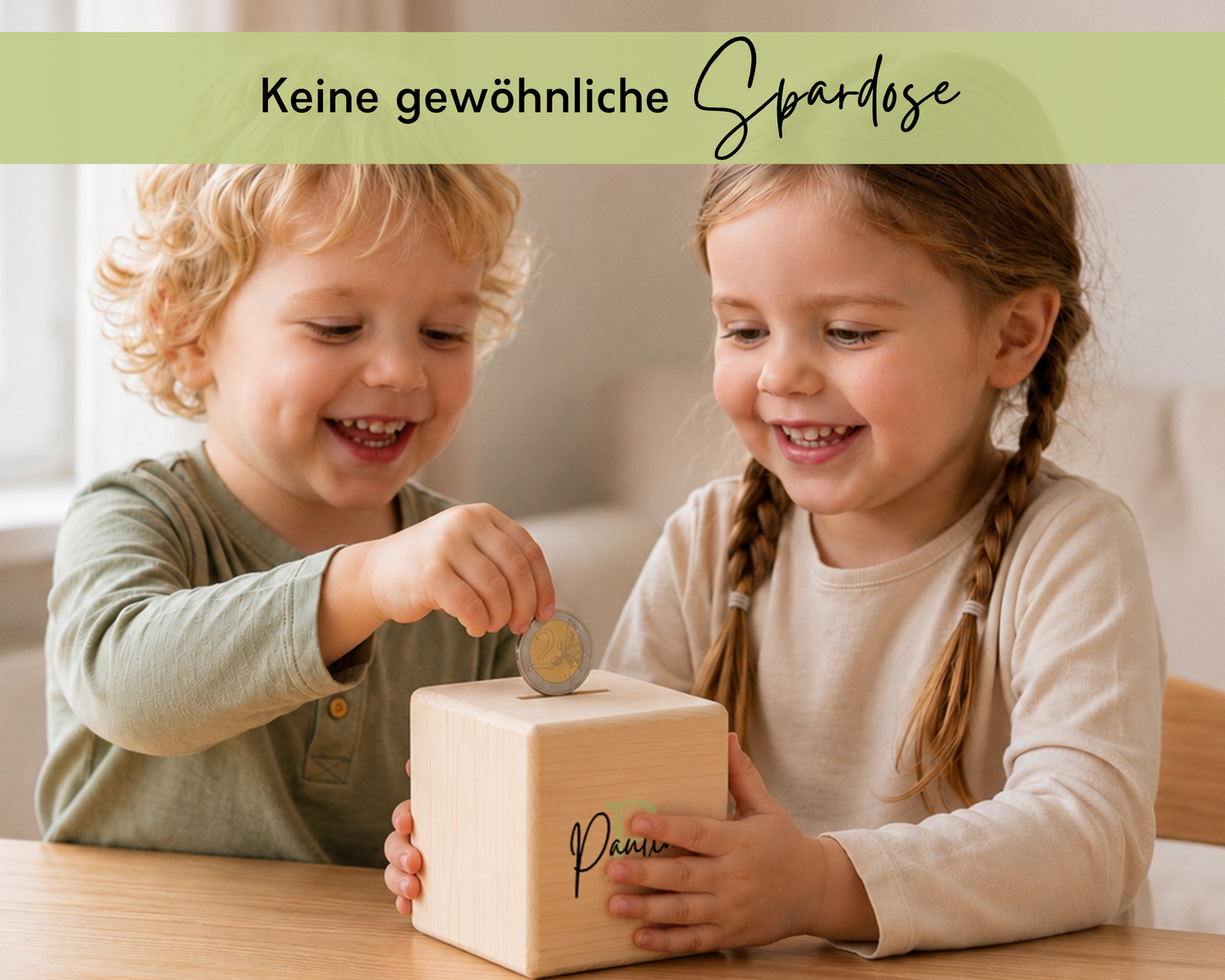 Holzspardose personalisiert Name in 6 Farben