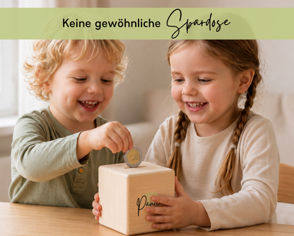 Holzspardose personalisiert Name in 6 Farben