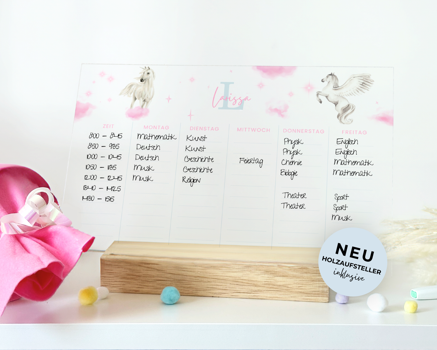 Stundenplan Acryl personalisierbar - Design EINHORN