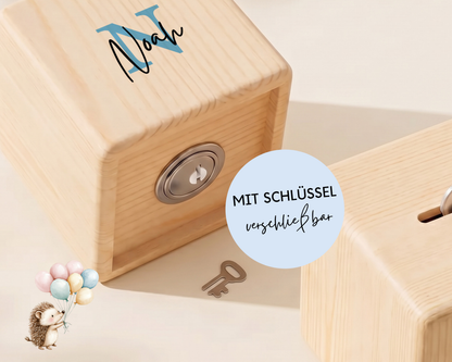 Holzspardose personalisiert Name in 6 Farben