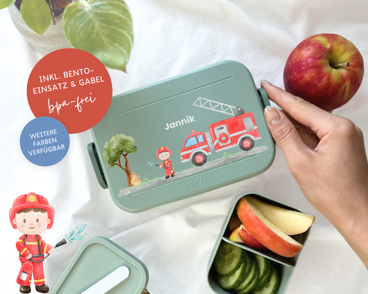 Mepal Brotdose mit Name personalisierbar - Design FEUERWEHR - Verschiedene Farben