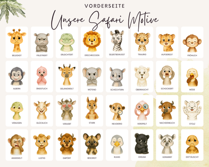 Emotionskarten 32 KARTEN - Design SAFARI TIERE