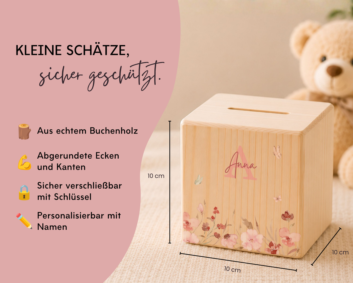 Holzspardose personalisiert Rosen