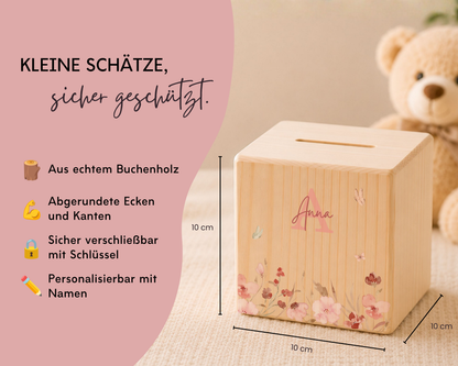 Holzspardose personalisiert Rosen