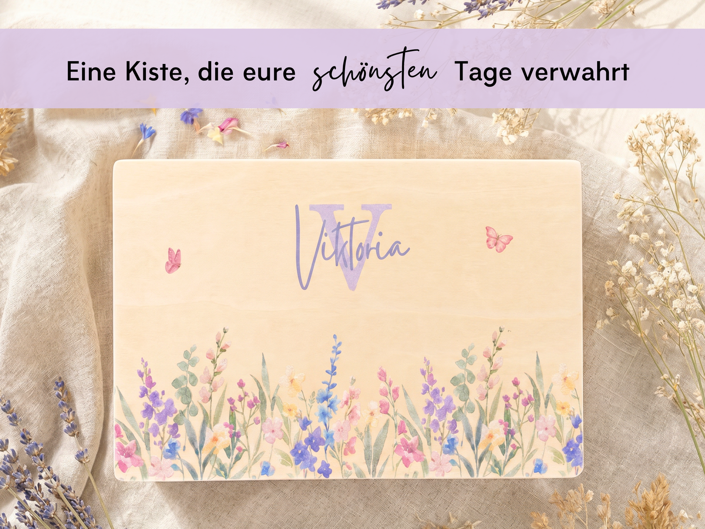 Erinnerungsbox personalisiert Blumenwiese Lila
