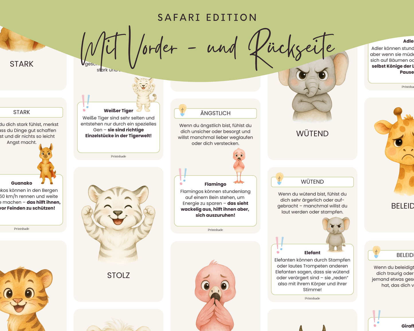Emotionskarten 32 KARTEN - Design SAFARI TIERE