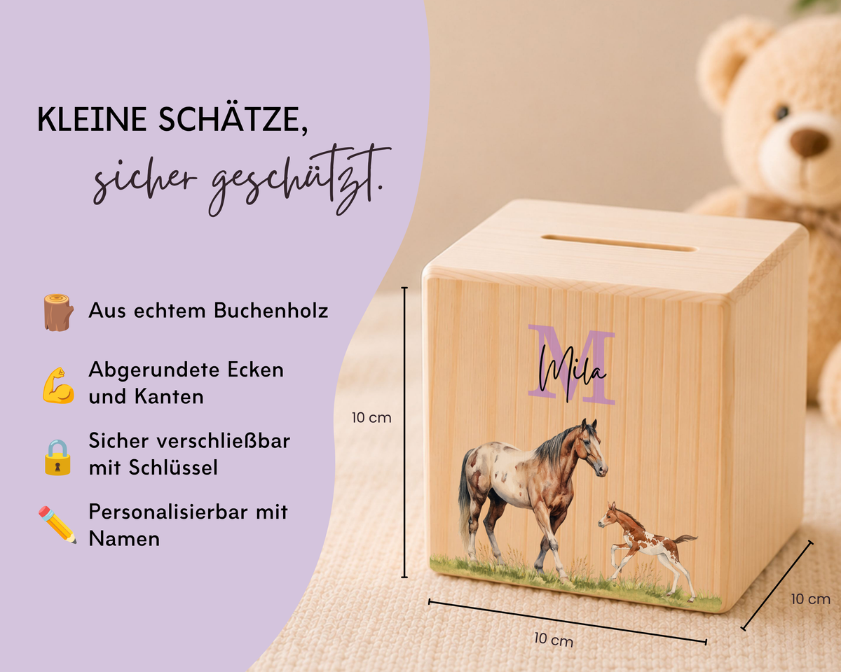 Holzspardose personalisiert Pferde