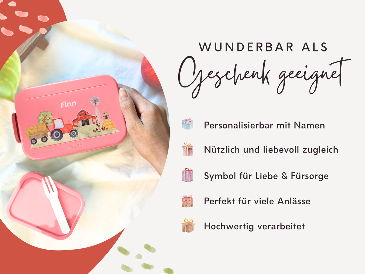 Brotdose Kinder Traktor Rot personalisiert mit Namen