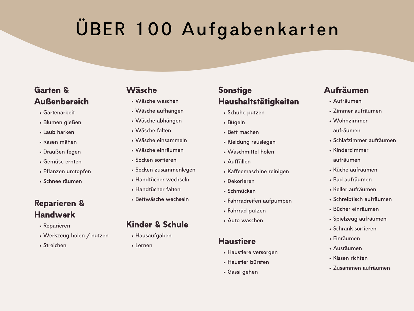 Haushaltsplan BEIGE inkl. Symbolkarten