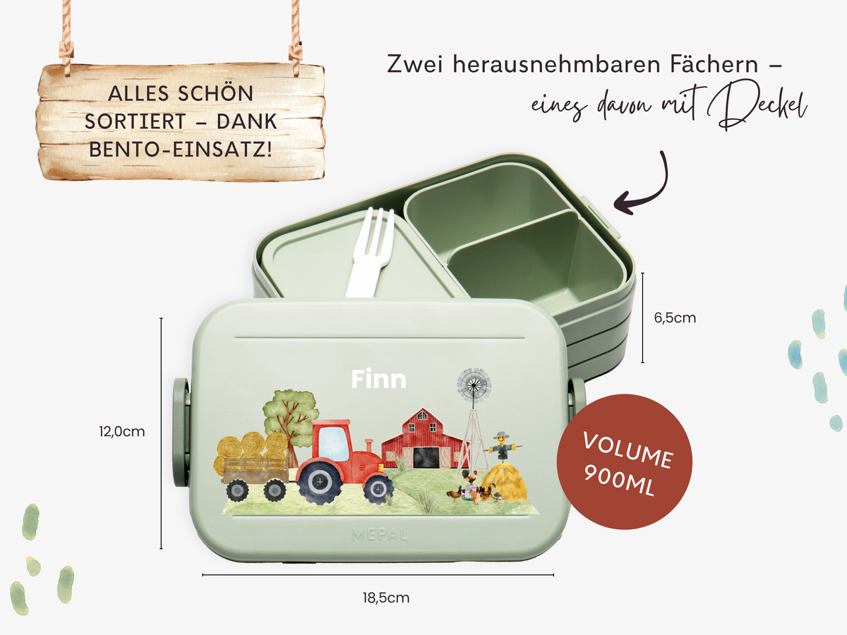 Brotdose Kinder Traktor Rot personalisiert mit Namen