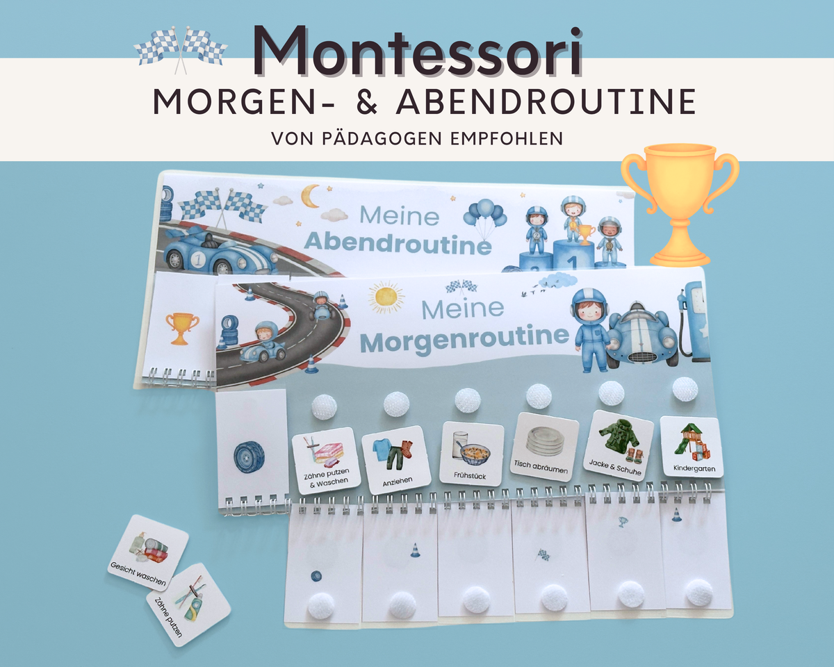 Montessori Routineplaner Autos mit Morgenroutine und Abendroutine, Symbolkarten und Klettpunkten von Printshade