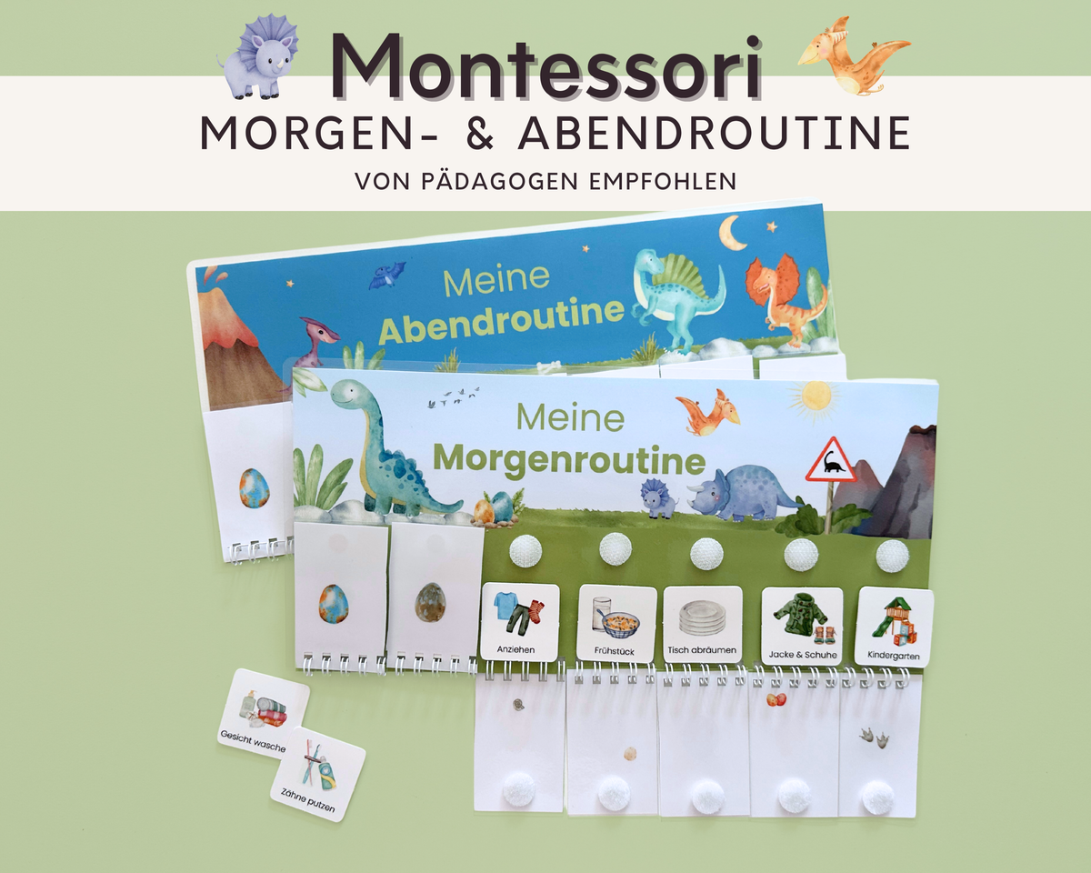 Montessori Routineplaner Dinosaurier mit Morgenroutine und Abendroutine, Symbolkarten und Klettpunkten von Printshade