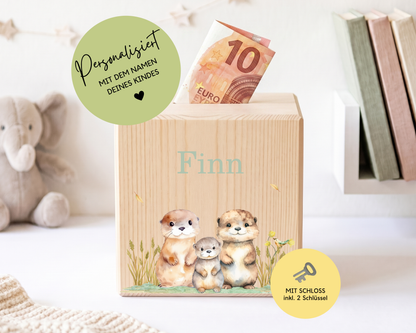 Holzspardose personalisiert Otter