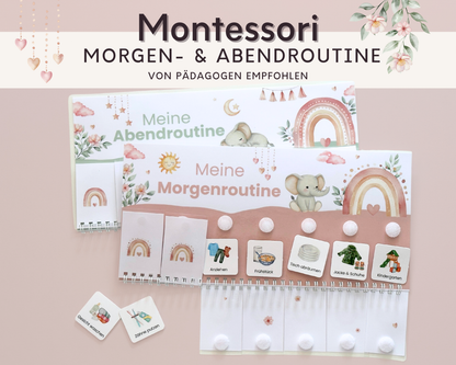 Montessori Routineplaner Rosa Elefant mit Morgenroutine und Abendroutine, Symbolkarten und Klettpunkten von Printshade