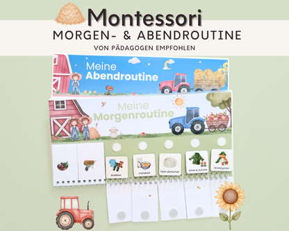 Montessori Routineplaner Traktor mit Morgenroutine und Abendroutine, Symbolkarten und Klettpunkten von Printshade