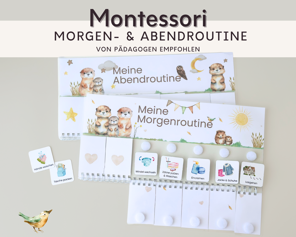 Montessori Routineplaner Otter mit Morgenroutine und Abendroutine, Symbolkarten und Klettpunkten von Printshade