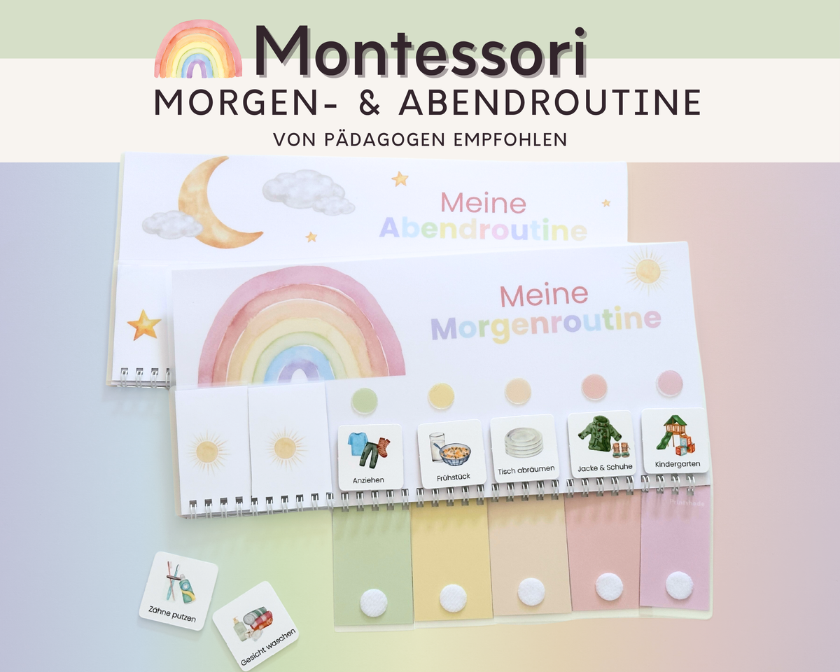 Montessori Routineplaner Regenbogen mit Morgenroutine und Abendroutine, Symbolkarten und Klettpunkten von Printshade