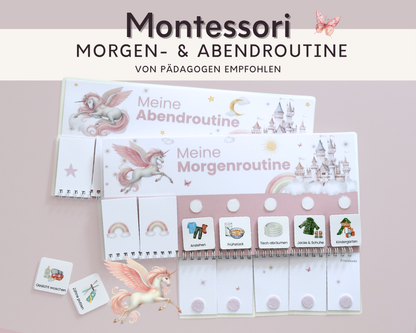 Montessori Routineplaner Einhorn mit Morgenroutine und Abendroutine, Symbolkarten und Klettpunkten von Printshade