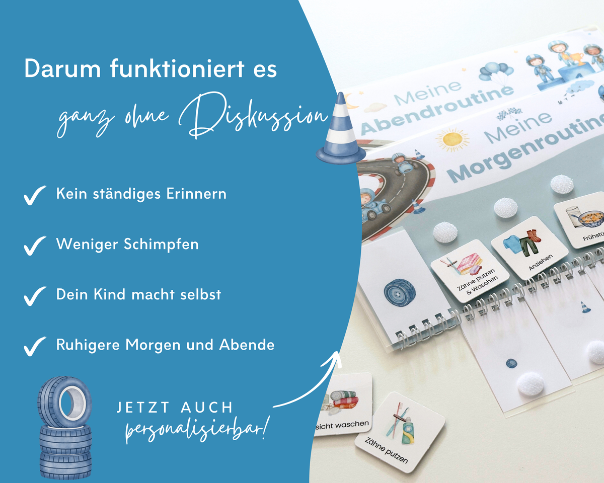 Vorteile des Routineplaners, weniger Erinnern, weniger Schimpfen und ruhigere Morgen und Abende mit dem Kind
