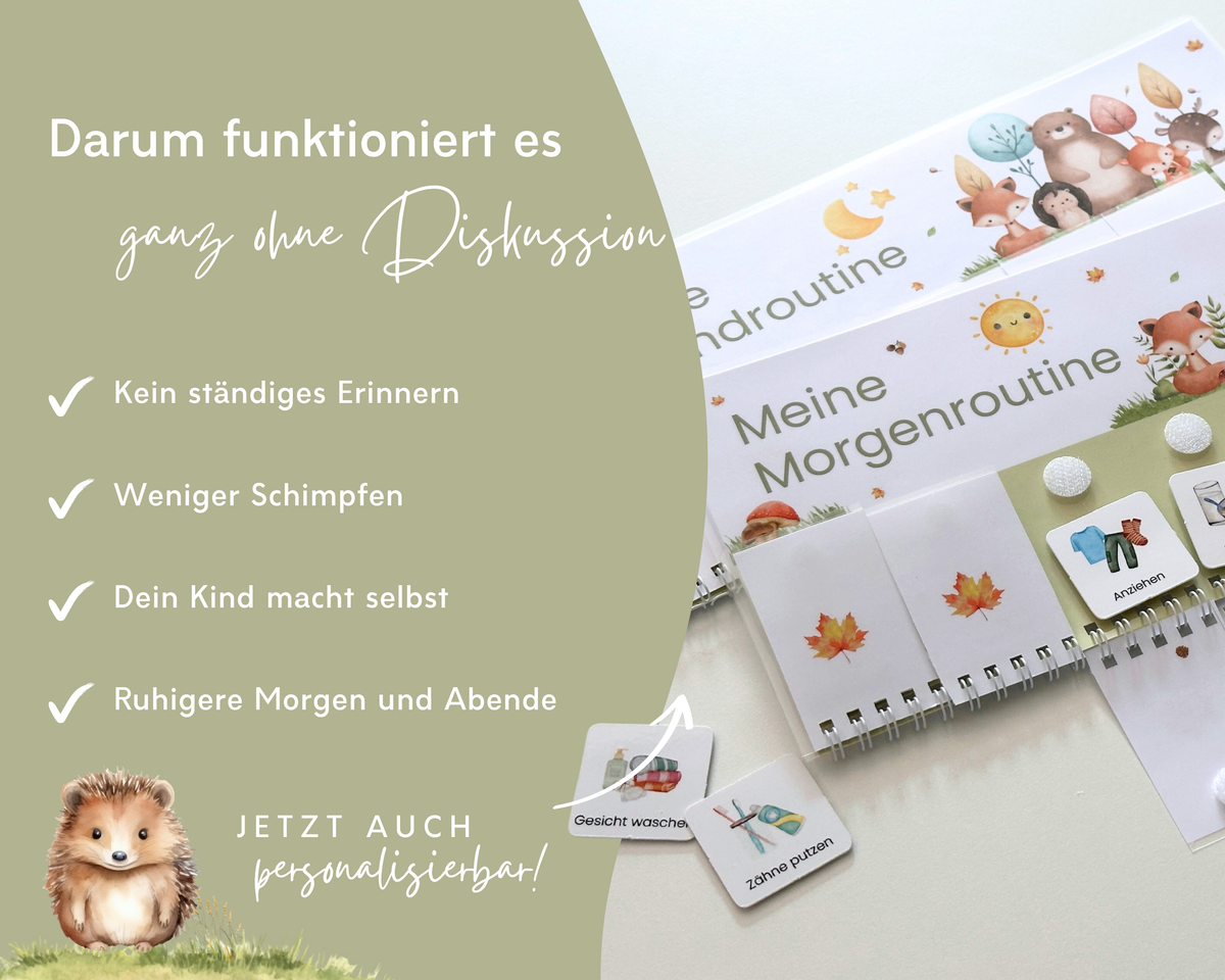 Vorteile des Routineplaners, weniger Erinnern, weniger Schimpfen und ruhigere Morgen und Abende mit dem Kind
