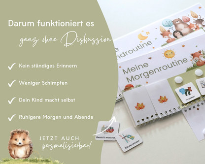 Vorteile des Routineplaners, weniger Erinnern, weniger Schimpfen und ruhigere Morgen und Abende mit dem Kind