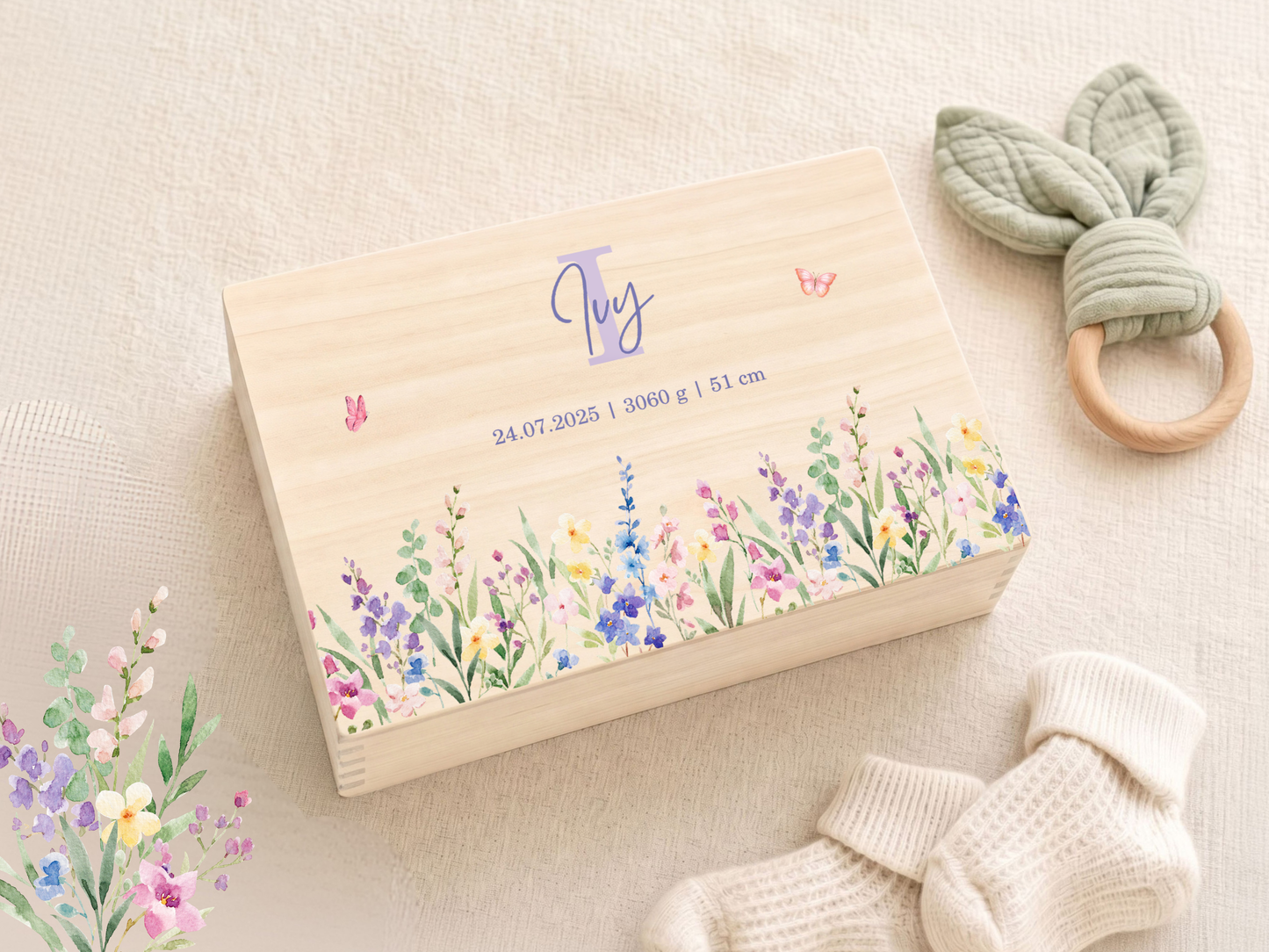 Erinnerungsbox personalisiert Blumenwiese Lila