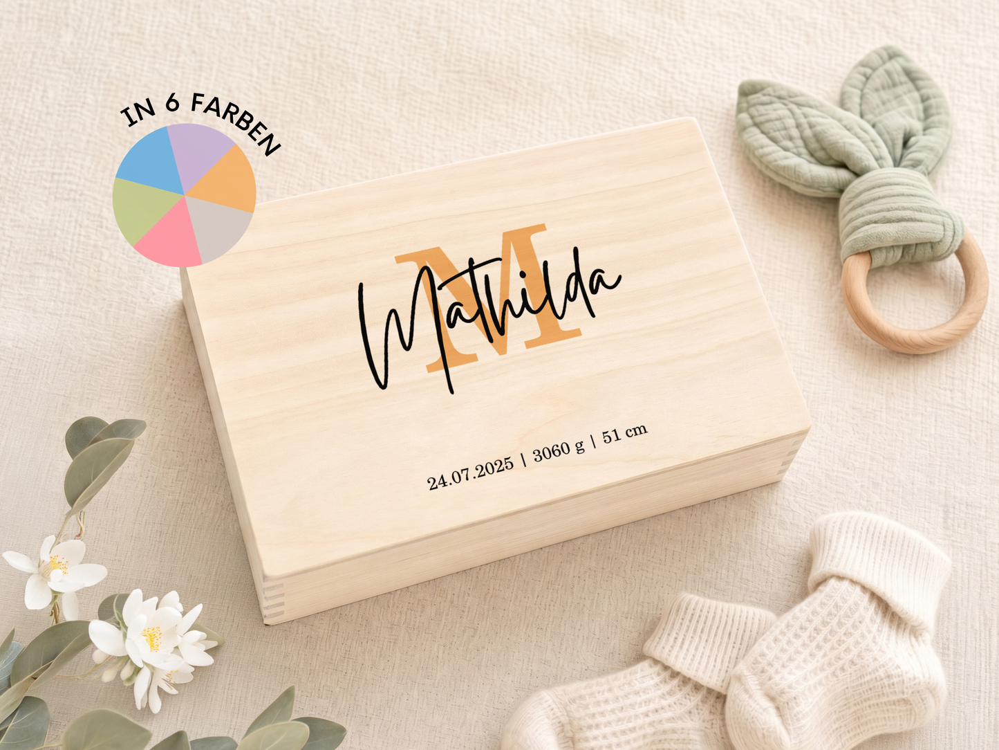 Erinnerungsbox personalisiert Name in 6 Farben