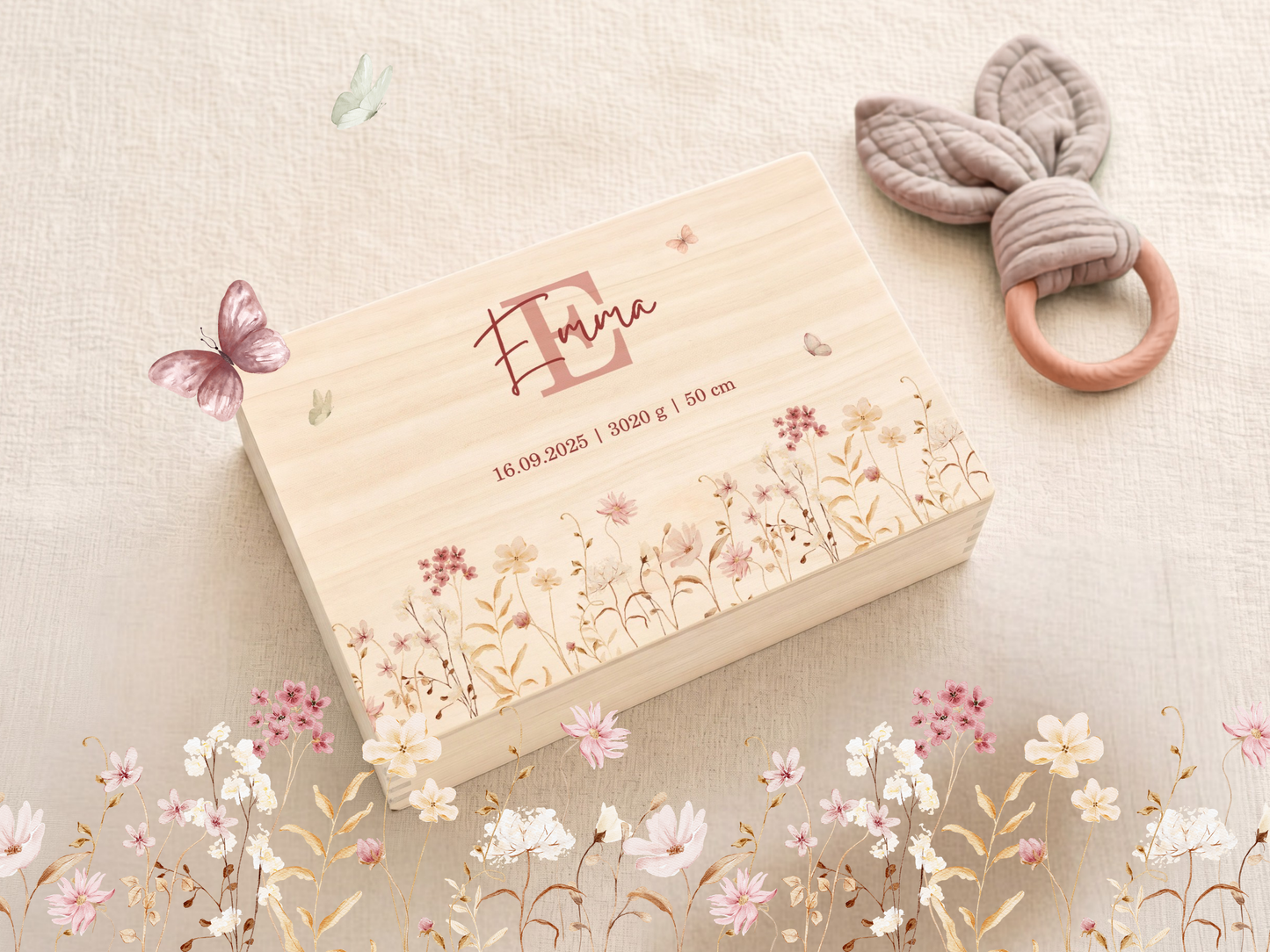 Erinnerungsbox personalisiert Blumen Rosa