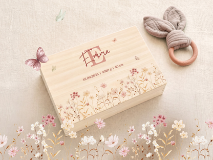 Erinnerungsbox personalisiert Blumen Rosa