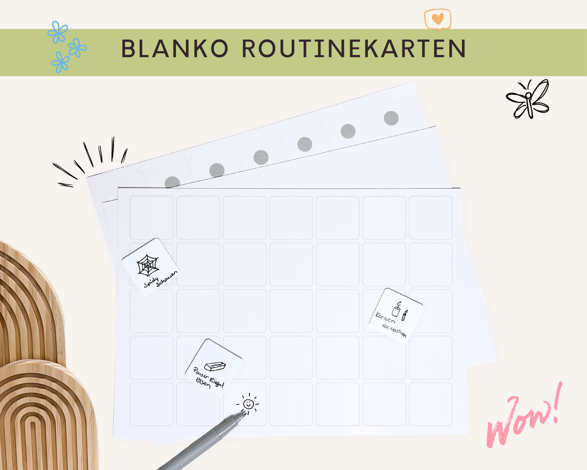 Blanko Routinekarten von Printshade zum Selbstbeschriften, passend zu allen Routineplanern und Wochenplanern