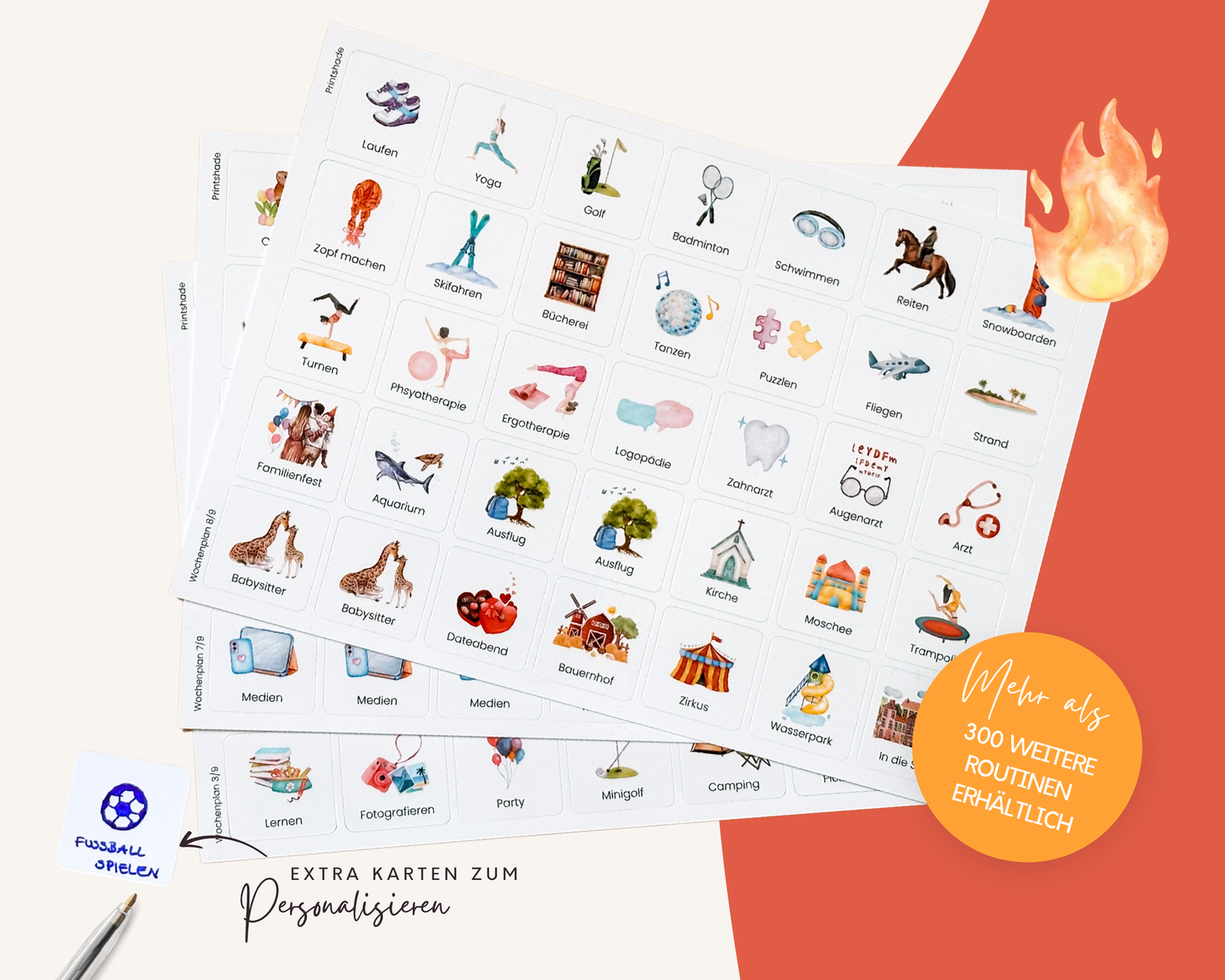 Wochenplaner inkl. Symbolkarten - Design FEUERWEHR - Personalisierbar