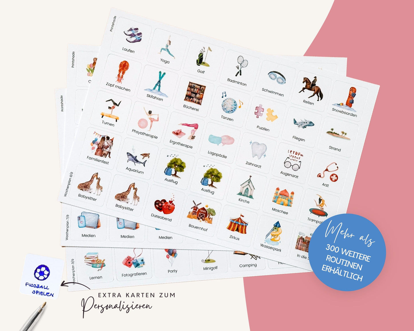 Wochenplaner inkl. Symbolkarten - Design PRINZESSIN - Personalisierbar