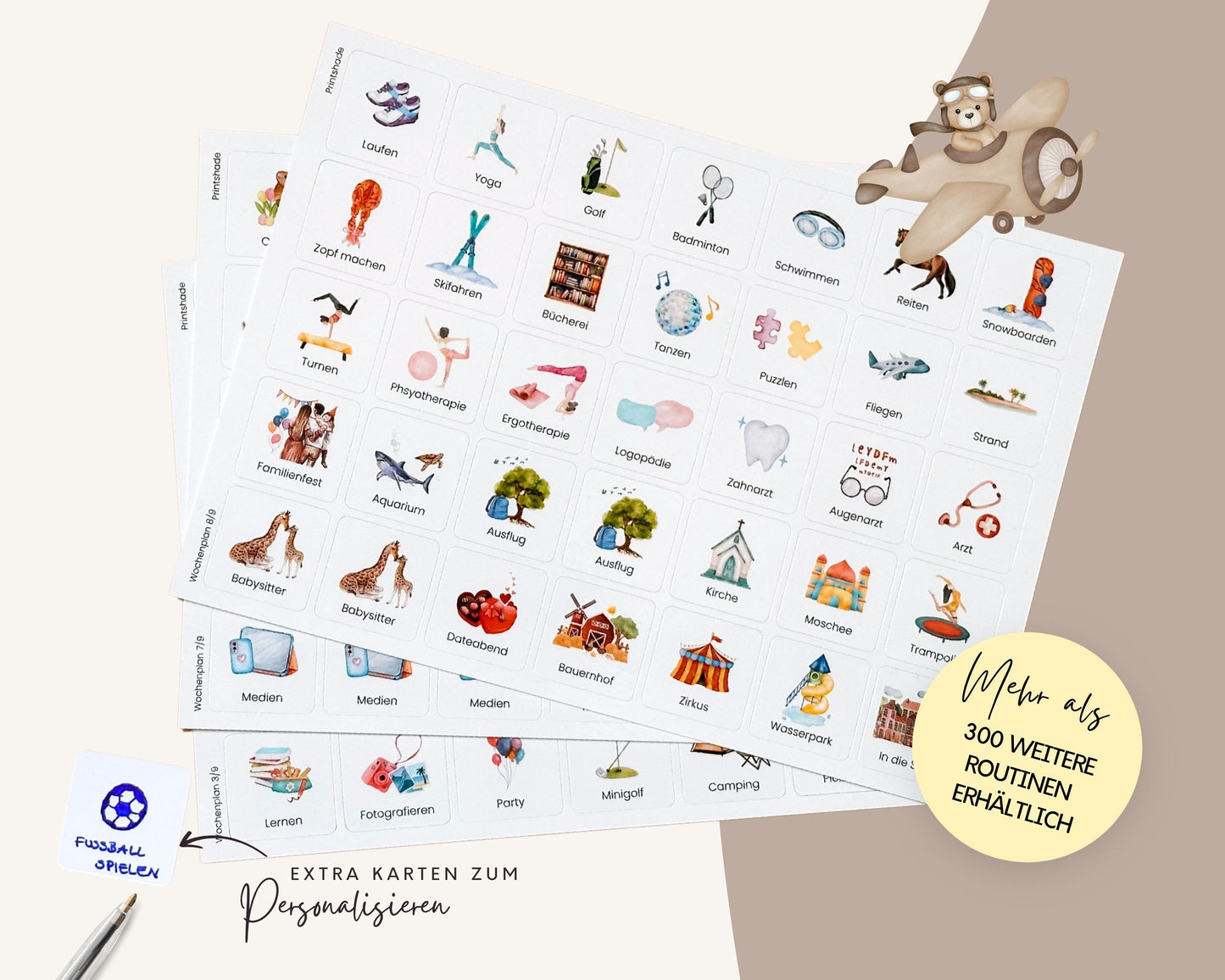 Wochenplaner inkl. Symbolkarten - Design TEDDYBÄR - Personalisierbar