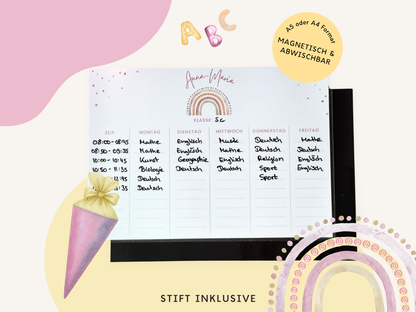Stundenplan Magnet personalisierbar - Design REGENBOGEN ROSA