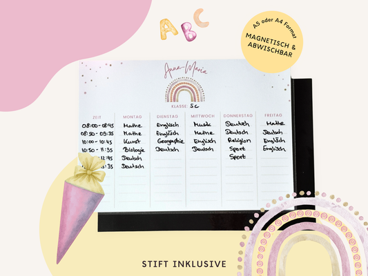 Stundenplan Magnet personalisierbar - Design REGENBOGEN ROSA